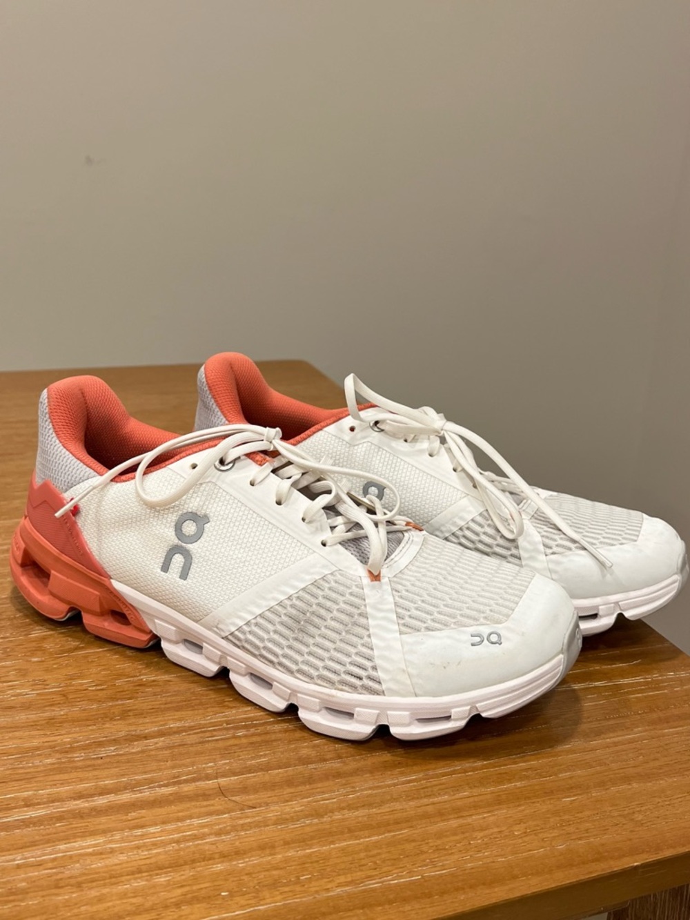 On Running Women's White Running Shoes with Coral Interior